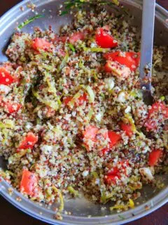 Spiralized Zucchini Quinoa Tomato Salad. Eat as a side or a meal, cold or hot! Healthy, vegetarian, delicious.