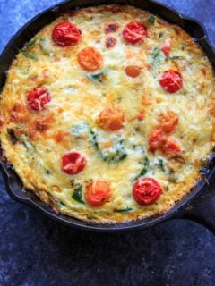 Zucchini Spinach Frittata with Mini Heirloom Tomatoes. Quick and easy meal to whip up for brunch or breakfast for dinner!