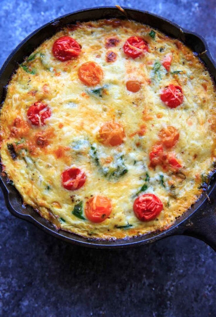 Zucchini Spinach Frittata with Mini Heirloom Tomatoes. Quick and easy meal to whip up for brunch or breakfast for dinner!