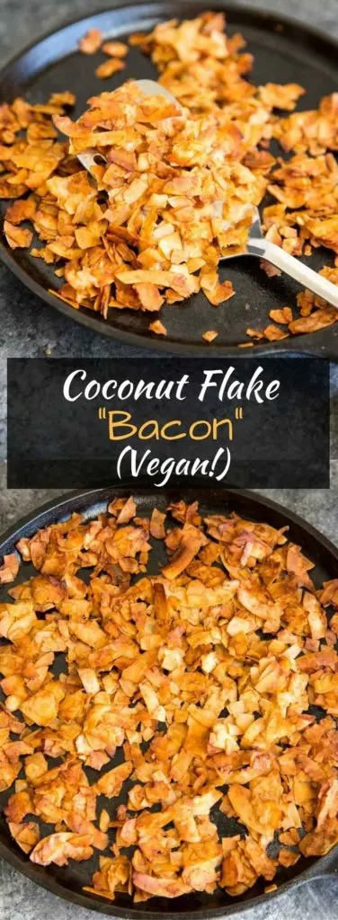 Coconut Flake "Bacon" - Coconut chips/flakes baked with soy sauce or tamari, maple syrup, liquid smoke and a touch of sriracha. Vegan bacon!