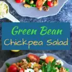 Green Bean Chickpea Salad with tomato, walnuts, feta cheese, parsley and lemon. A great appetizer or side dish for dinners or holiday gatherings!