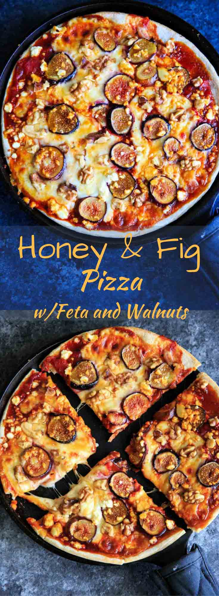 Honey and Fig Pizza with feta cheese and walnuts pin