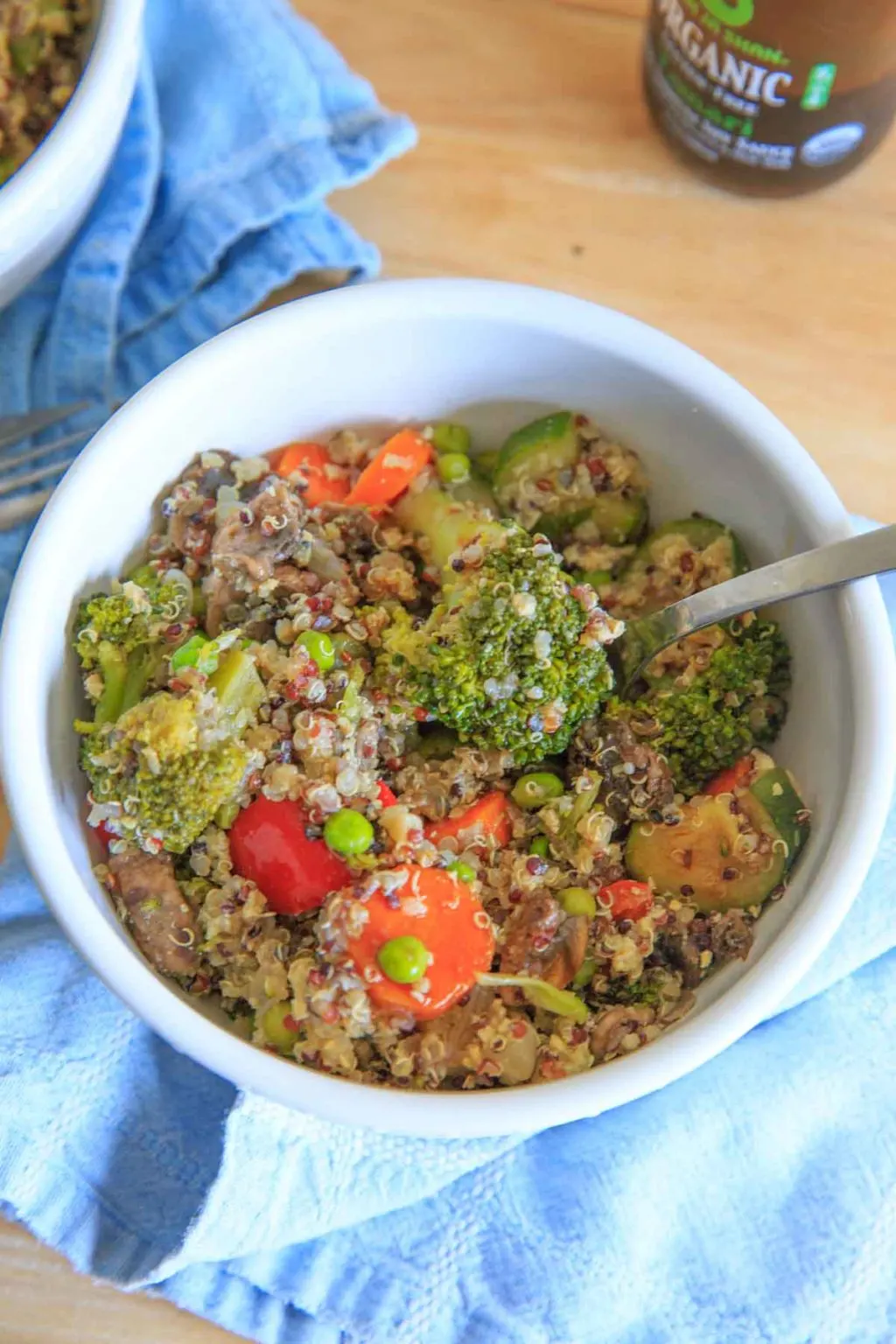 Veggie Loaded Quinoa Fried "Rice." A delicious dinner packed with vegetables and full of flavor!