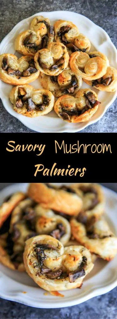 Savory Mushroom Palmiers.  A savory version of the puff pastry treat that can be served as a delicious appetizer or side. Especially great for holidays or dinner parties!