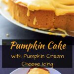 Pumpkin Cake with Pumpkin Cream Cheese Icing. Perfect for Halloween or a Fall sweet treat!