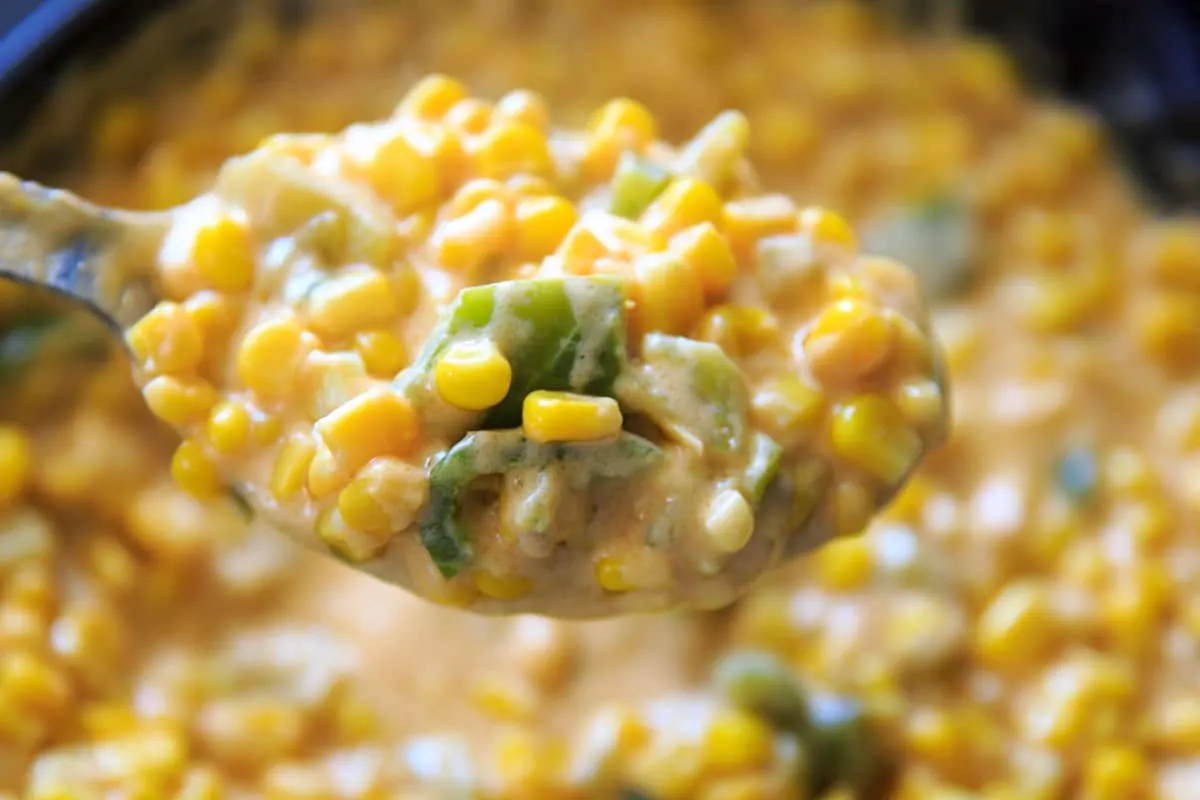 closeup of creamy spicy hot corn dip