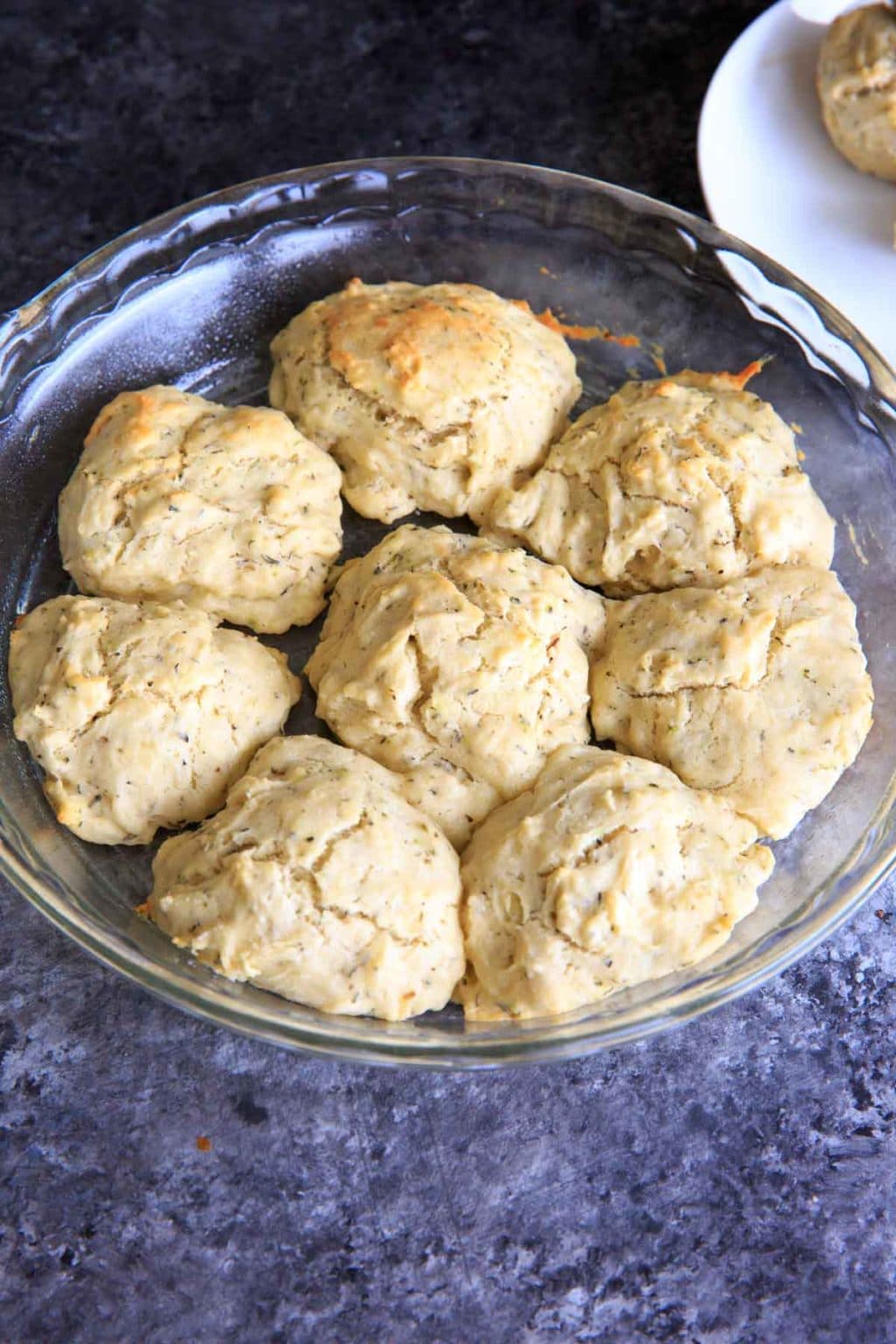 One bowl Vegan Herb Drop Biscuits. Perfect with soup, easy to throw together. 