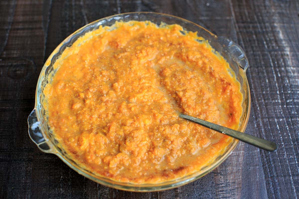 Sweet potato mash before baking