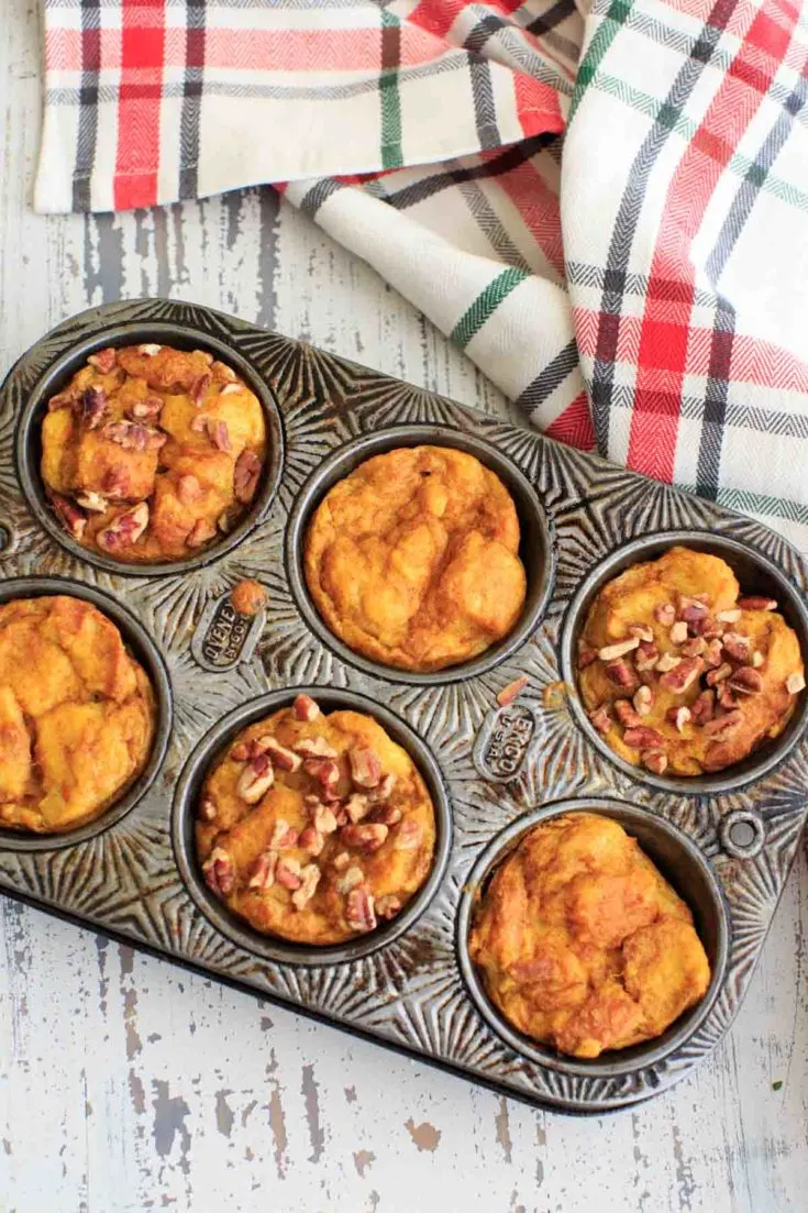 Pumpkin French Toast Muffin Cups in muffin tin