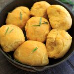 Rosemary Sweet Potato Dinner Rolls in cast iron