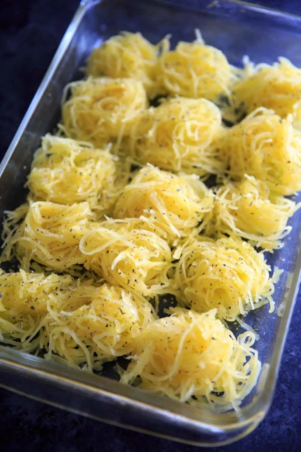 Spaghetti squash seasoned with olive oil, salt and pepper