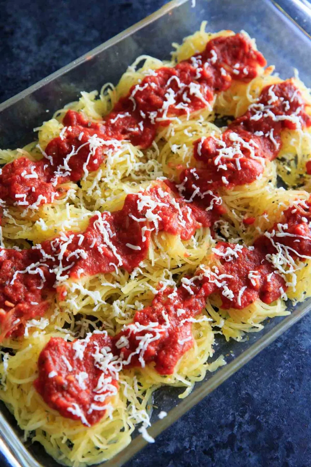 Spaghetti squash with sauce and cheese