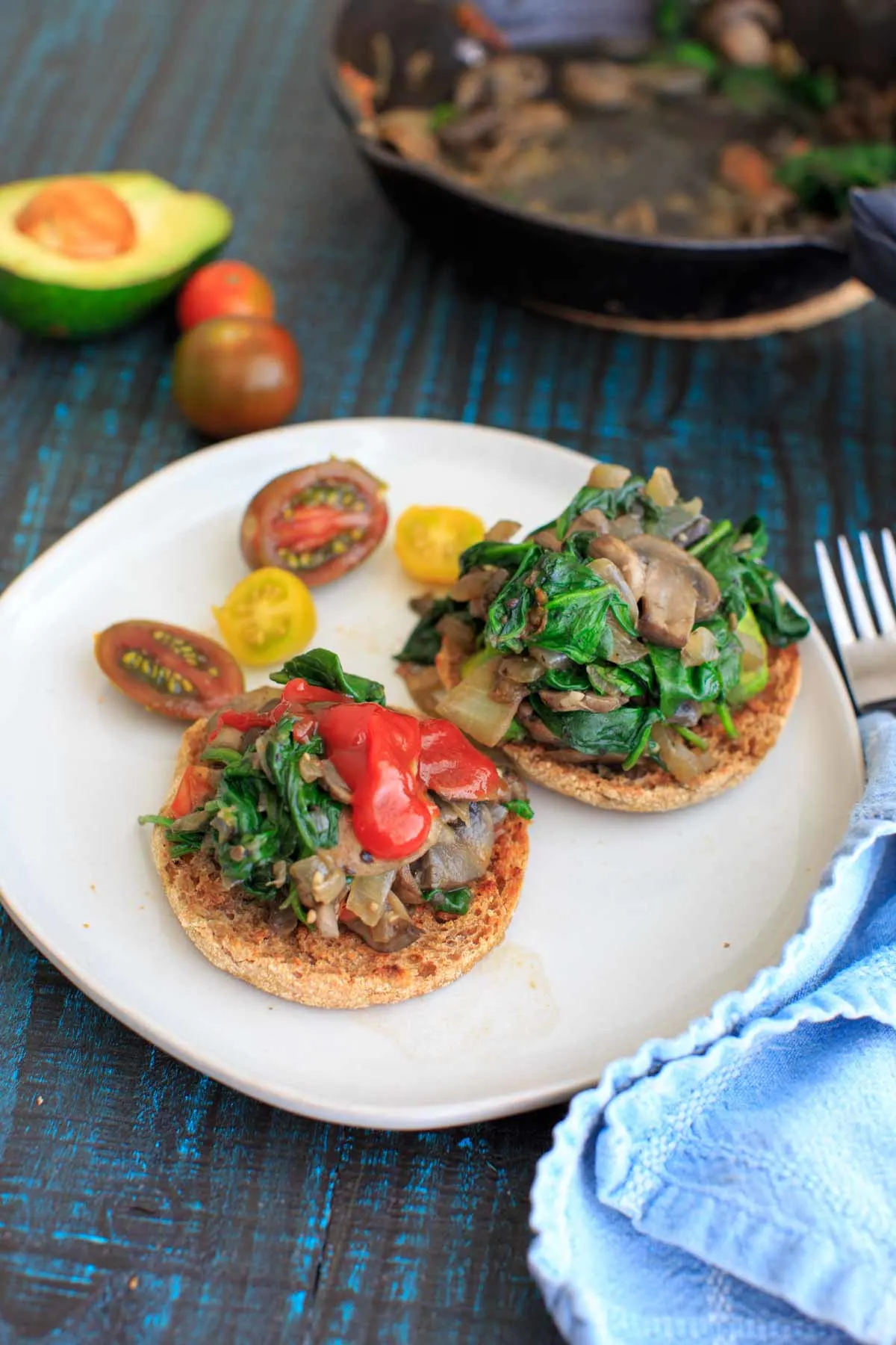 open-faced Ultimate Vegan Breakfast Sandwich on white plate