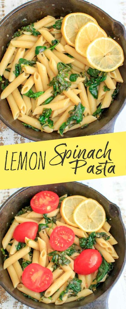 This Lemon Spinach Pasta recipe is an easy, healthy meal for 1 or 2 that can be on the table in 15 minutes. Vegan, gluten-free option.