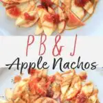 This peanut butter jelly combo on apple nachos is the perfect quick and healthy snack for kids and adults alike! Vegan, gluten-free, protein-packed, no-bake delicious treat.
