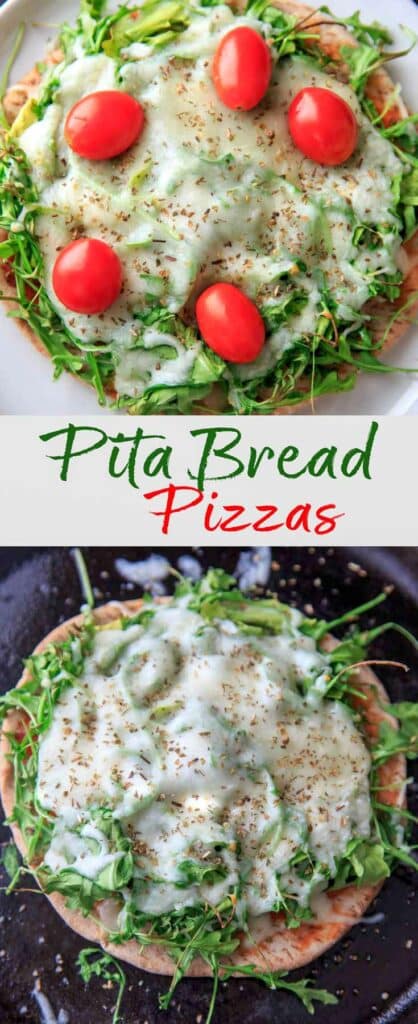 Quick and easy pita pizza recipe that you can make in the oven, microwave, or even on the grill! Fast lunch or dinner option that is completely customizable and faster than delivery.