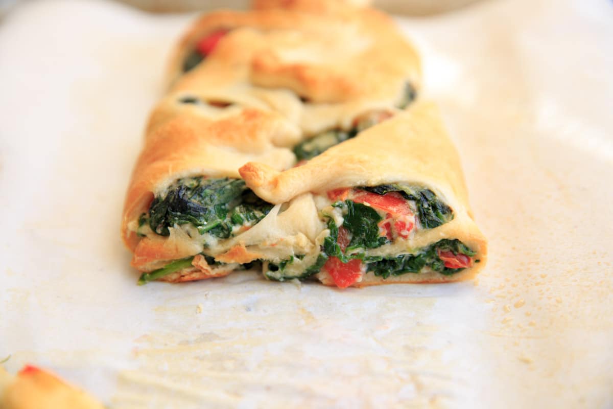 Spinach Ricotta Crescent Wrap cut in half