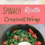 This Spinach Ricotta Crescent Wrap makes a great dinner for two or three, or for serving as an appetizer! Like a calzone wrapped with crescent dough, filled with veggies and flavor.