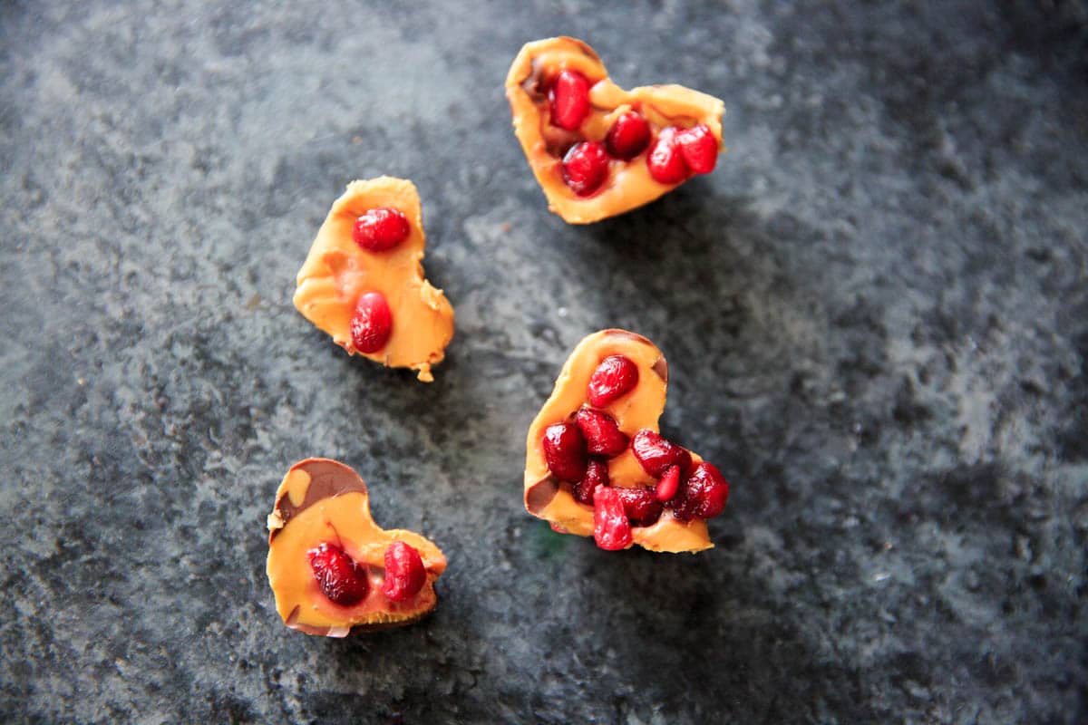 Chocolate Pomegranate Candy Recipe - chocolate peanut butter pomegranate heart shaped bites
