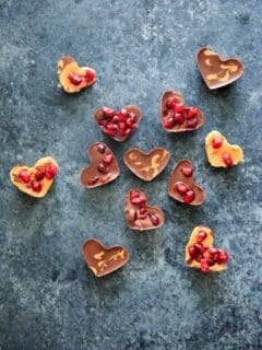 Chocolate Pomegranate Candy Recipe - all the heart shaped bites together, chocolate, peanut butter and pomegranate