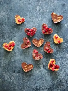 Chocolate Pomegranate Candy Recipe - all the heart shaped bites together, chocolate, peanut butter and pomegranate