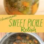 How to make your own homemade sweet pickle relish. After a bit of soaking time you'll have a super easy, tasty and customizable relish topping for sandwiches, deviled eggs and more!