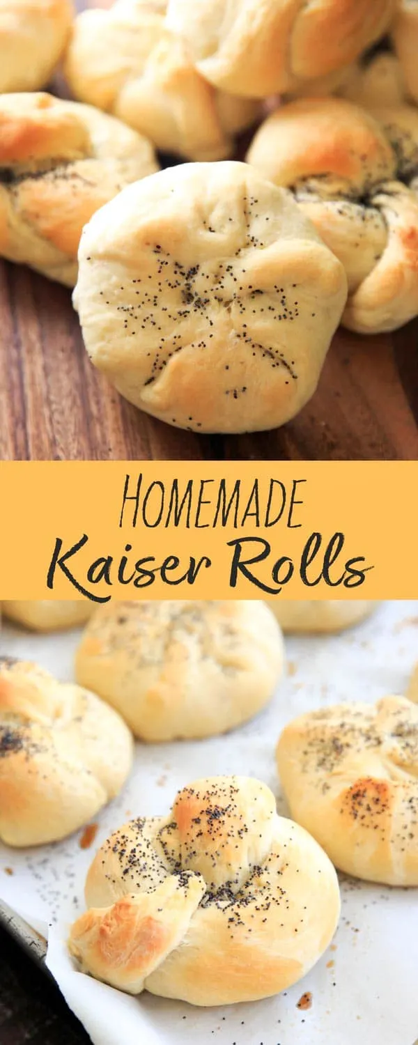 Make your own homemade Kaiser Rolls! A crusty roll perfect for overstuffed sandwiches or dipping into soup or butter. Includes multiple ways to shape the rolls to achieve the star/crown design.