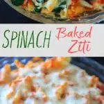 Spinach Baked Ziti Recipe - A meatless pasta casserole with greens that is sure to be a family favorite! Adapted from my grandma's baked ziti recipe and scaled down to 4 (generous) servings.