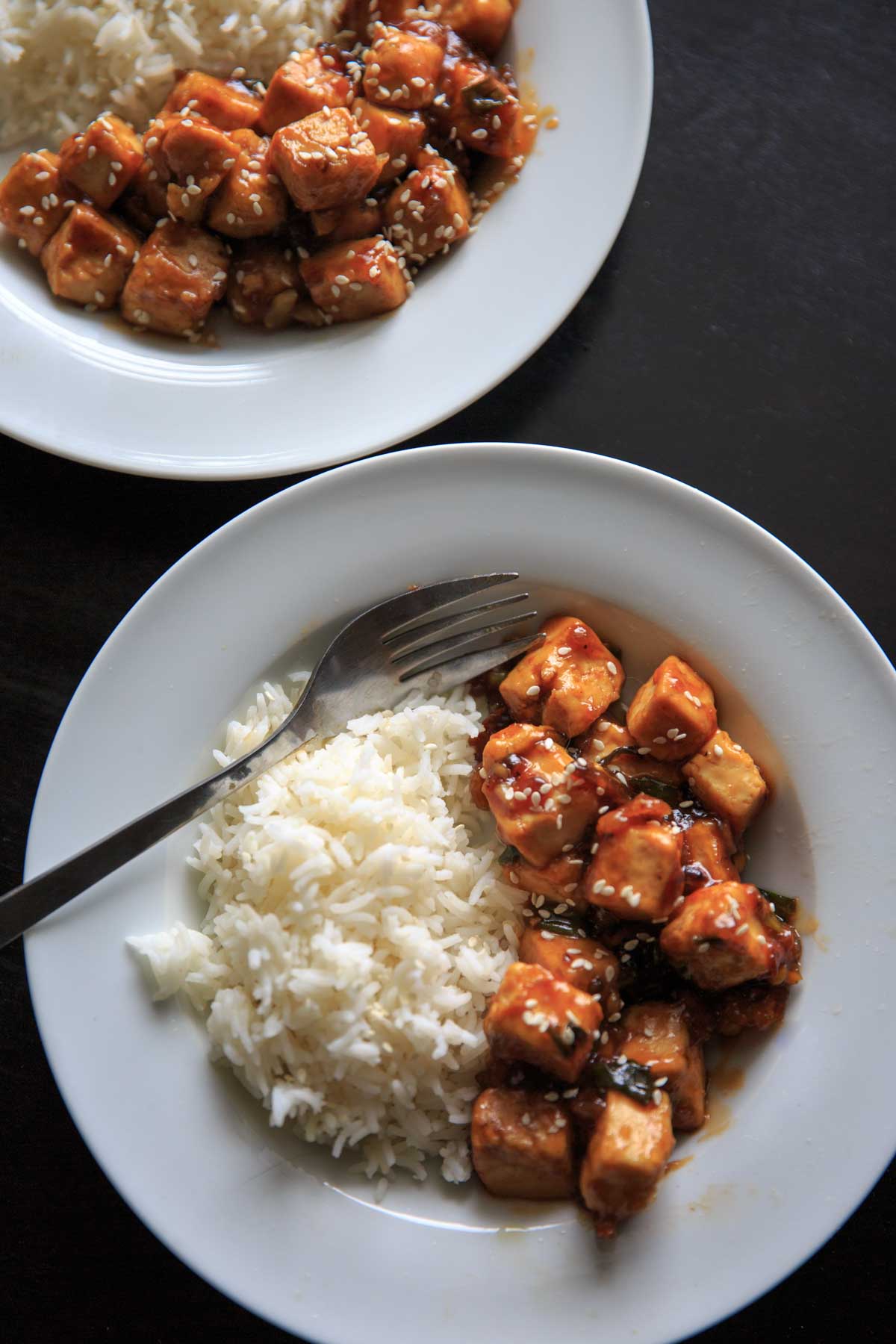 General Tso's Tofu from the Chloe Flavor Cookbook - serve with rice or quinoa and top with sesame seeds