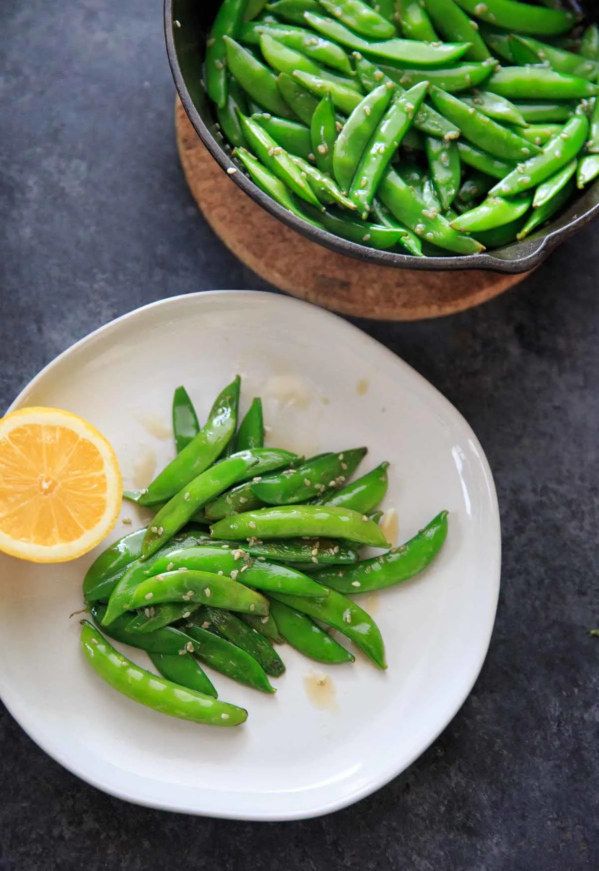A citrusy and tasty vegetable side dish - Stir-fried Lemon Sesame Sugar Snap Peas! Eat as is for a side, add to pasta or salads.
