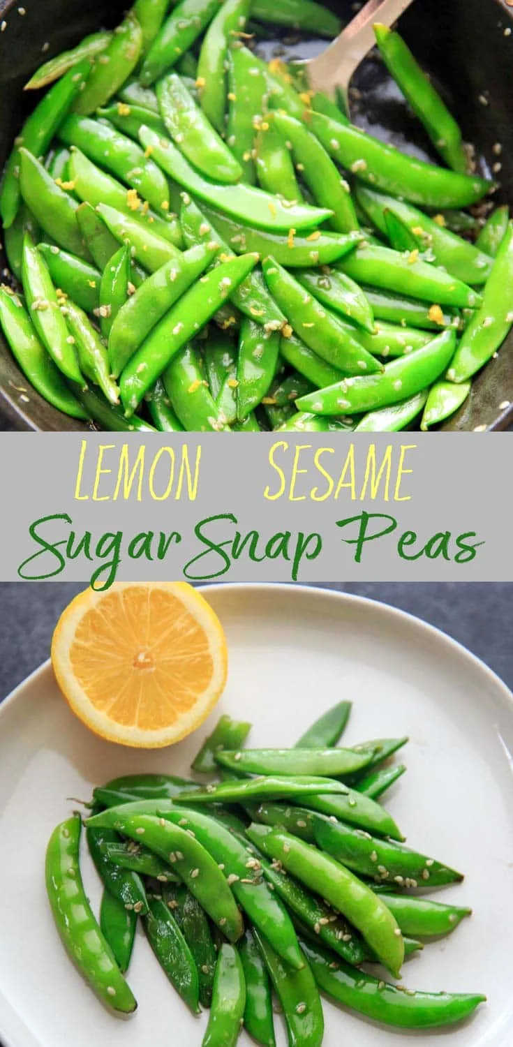 A citrusy and tasty vegetable side dish - Stir-fried Lemon Sesame Sugar Snap Peas! Serve with a meal as a side, eat alone for a sweet tangy snack, or add to pasta and salads. Naturally vegan and gluten-free.