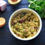 Smashed Avocado and Chickpea Salad in a bowl: picture with ingredients laid out