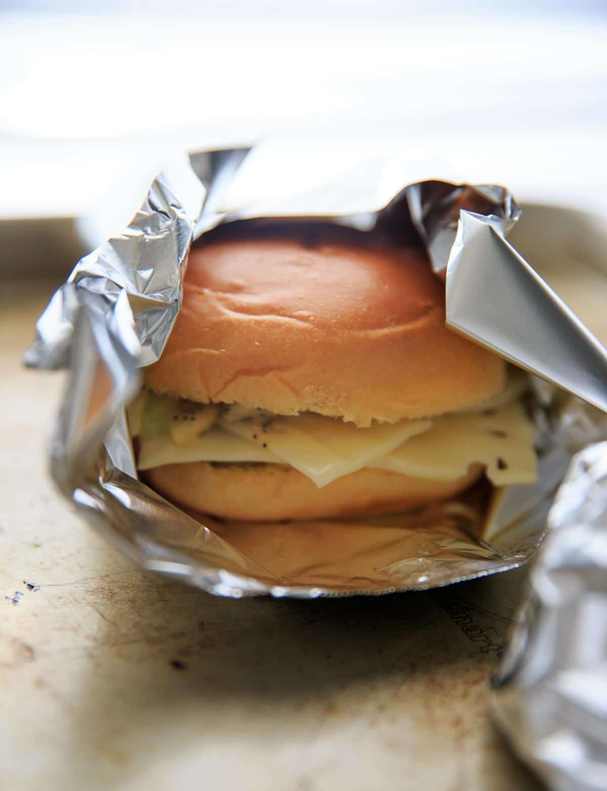 Ham-less Swiss Cheese Hot Slider Sandwiches before baking