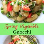 One-pot Spring Vegetable Gnocchi with asparagus, peas and herbs, ready in 15 minutes! Option to add a touch of parmesan cheese or leave off to keep it dairy-free! A delicious and fresh tasting pasta dish that's not too heavy, and loaded with veggies.