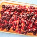 White Texas Sheet Cake with Cherry Glaze Topping