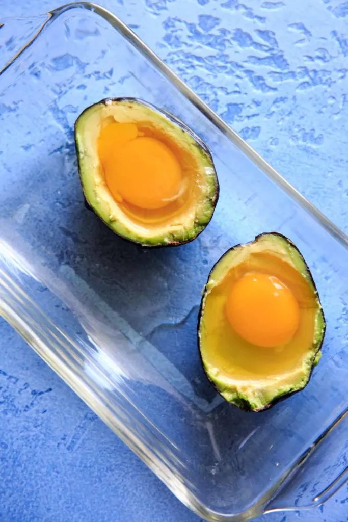 Baked Egg in Avocado before baking