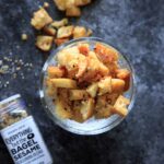 EVERYTHING BAGEL spiced croutons to add as a salad topper, pasta topper, or anything topper really. If you like the "everything but the bagel" spice blend, you'll love these croutons!