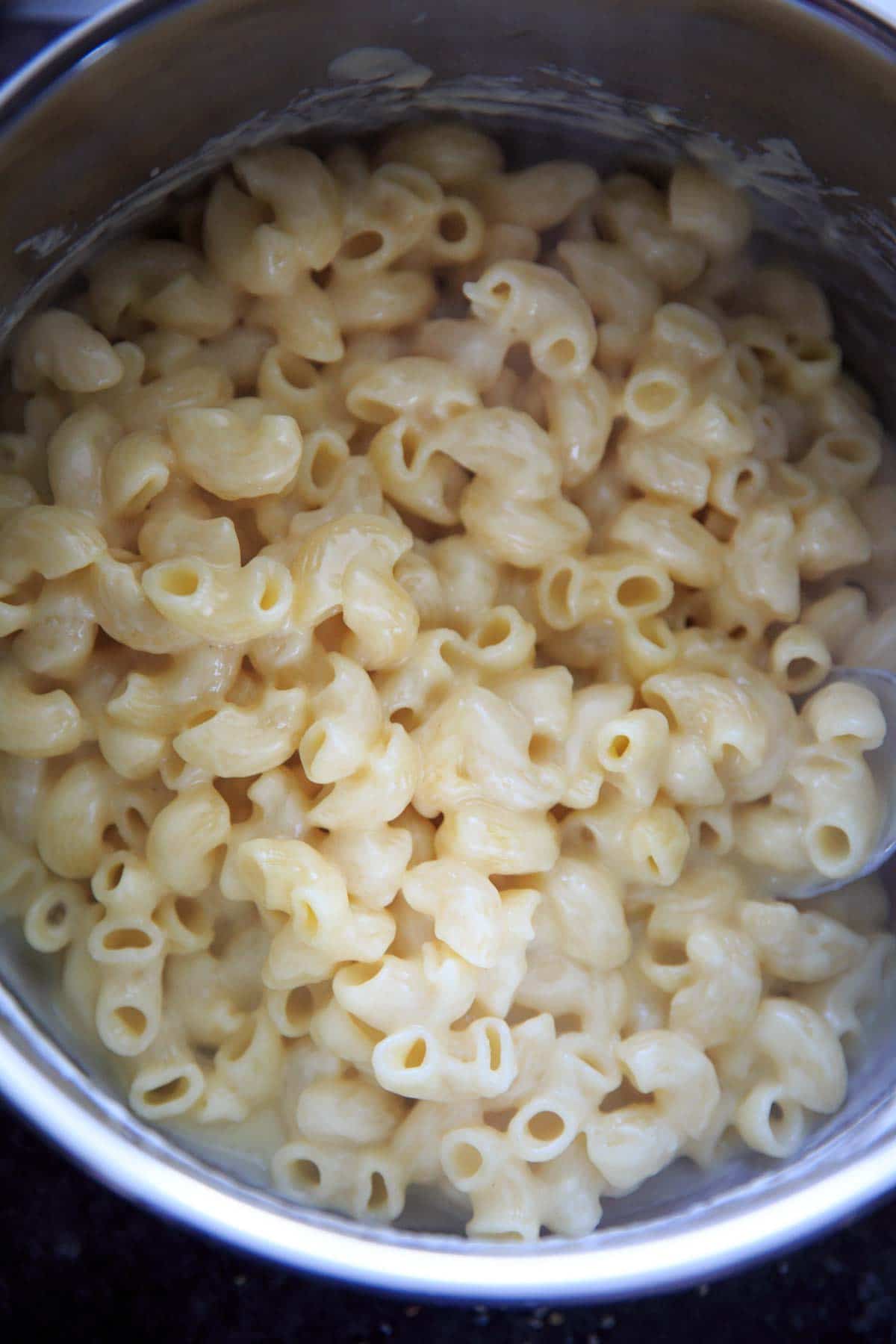 White Cheddar Macaroni and Cheese in cooking pot