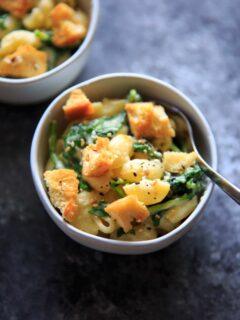 White Cheddar Macaroni and Cheese with Spinach and 