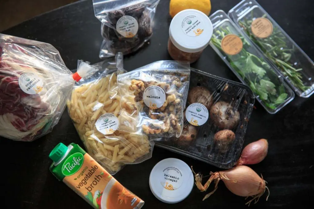 Ingredients for penne with rosemary-roasted winter vegetables and balsamic-fig sauce