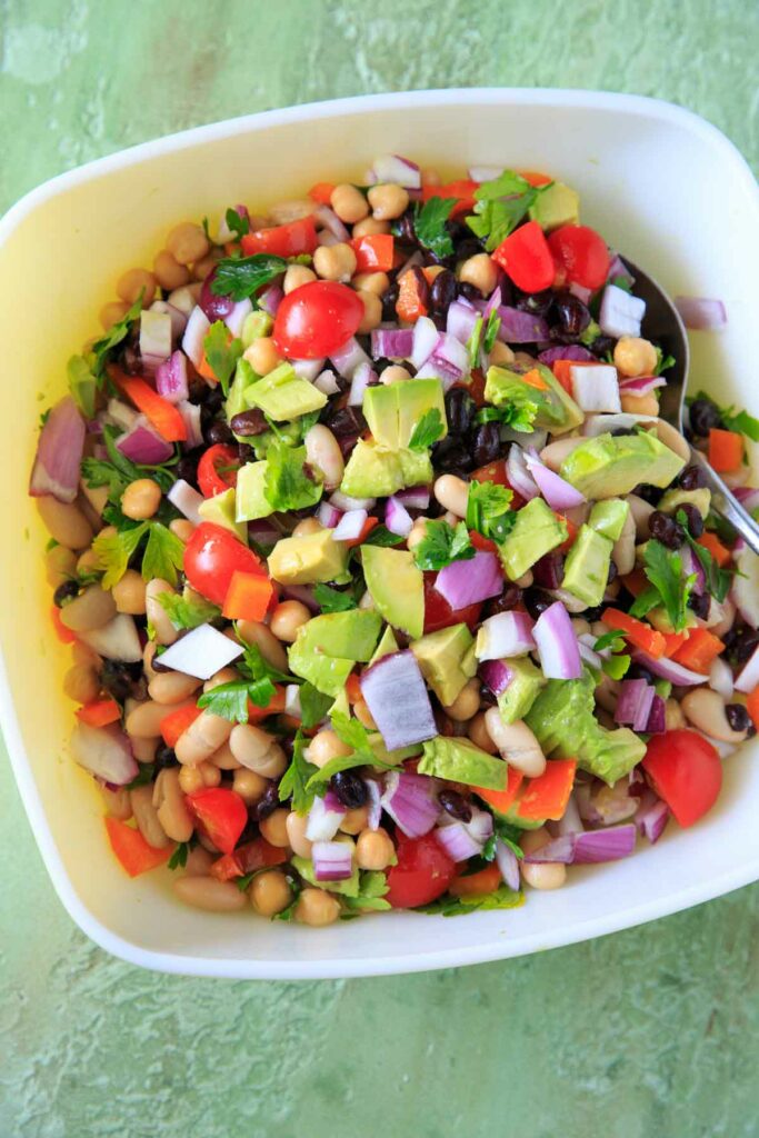 Three Bean Salad with avocado