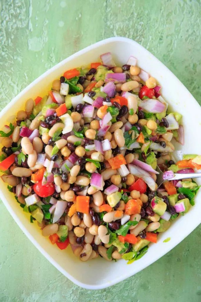 Three Bean Salad mixed together in a large bowl