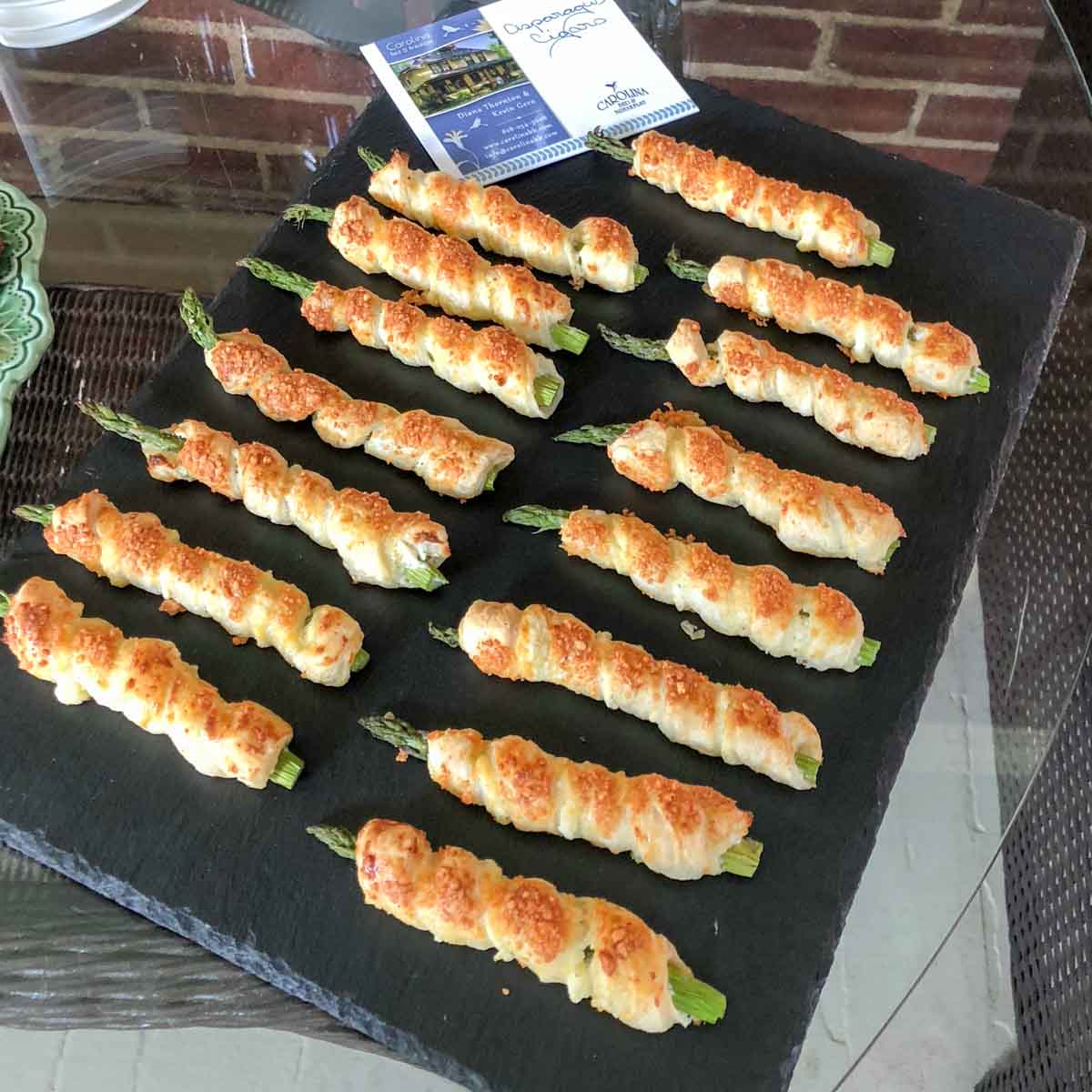 Asparagus Puff Pastry Cigars on platter