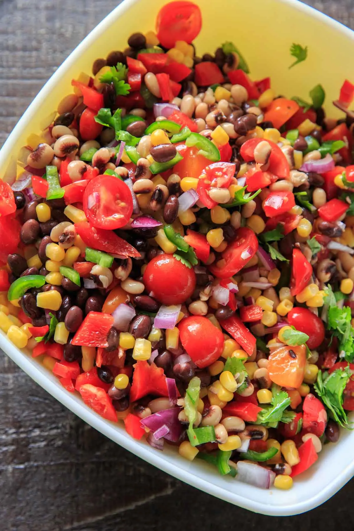 Cowboy Caviar in a large bowl close up