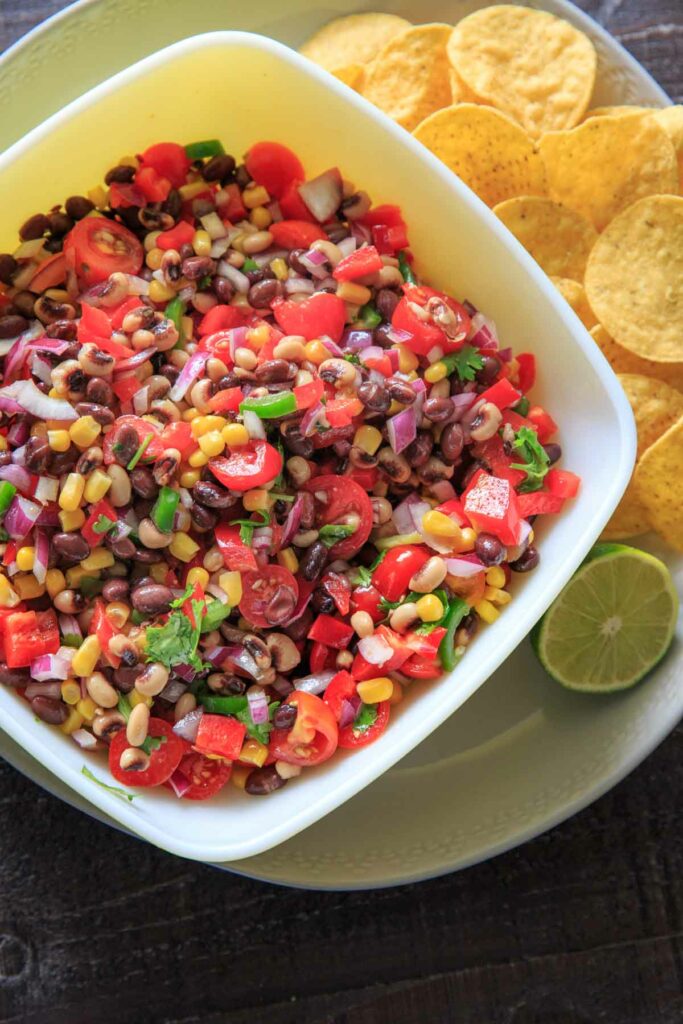 Cowboy (Texas) Caviar with tortilla chips and lime