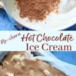 Hot Chocolate Ice Cream recipe with as few as 3 ingredients (plus marshmallows)! No ice cream machine needed for this no-churn recipe.