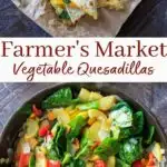 Farmers Market Garden Vegetable Quesadillas. With squash, peppers, spinach, freshly grated cheese and Mission Organics® Flour Tortillas, these are easy to make and customizable with your choice of fresh produce!