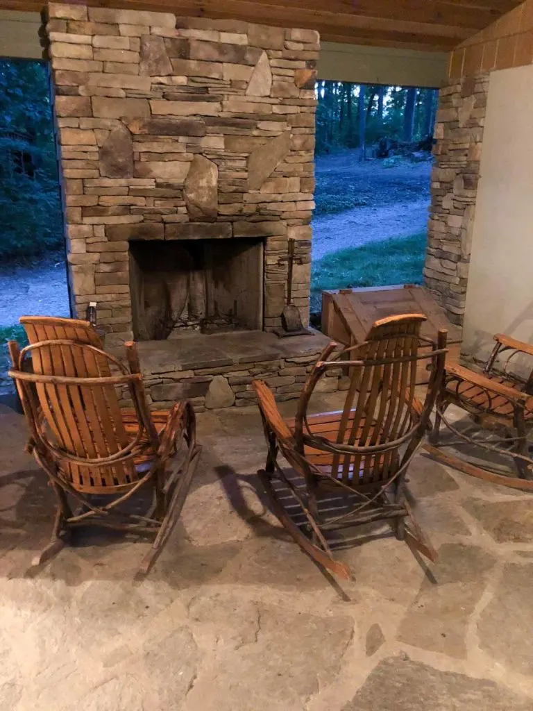 outdoor fireplace at the farm cottage