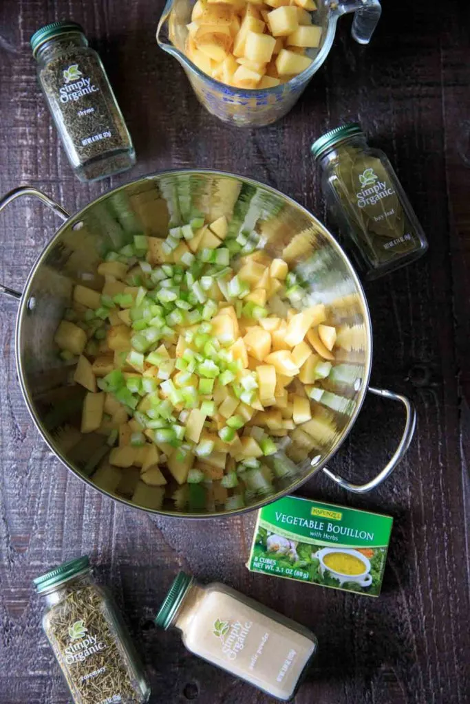 Chunky potato soup with loads of herbs makes for a lovely comforting cold-weather meal in the fall. Make it creamy if you want, Gluten-free with dairy-free option.