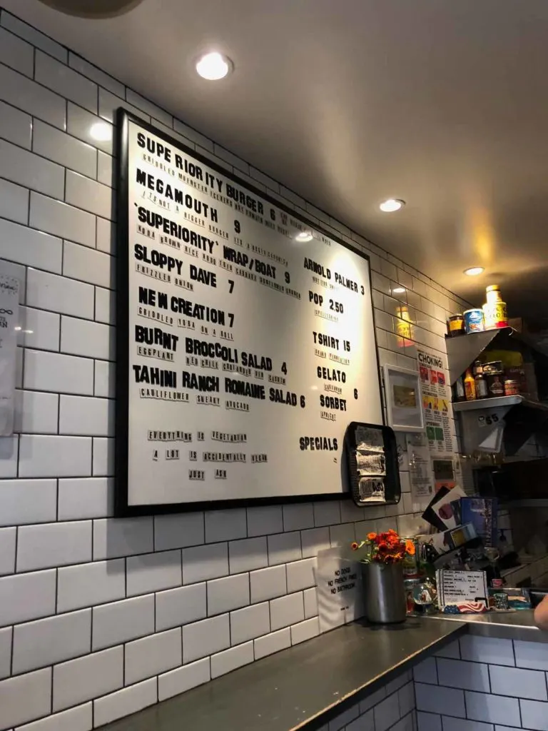 New York City Superiority Burger menu